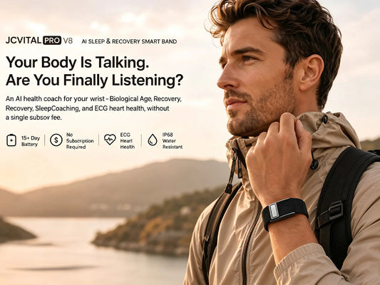 JCVital Pro V8 smart band for heart-rate trends and daily fitness tracking